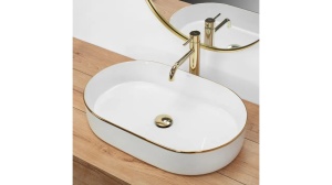 LAVOAR REA NADIA EDGE, ALB/AURIU, 61 CM, DIN CERAMICA, CALITATE SUPERIOARA - Img 2