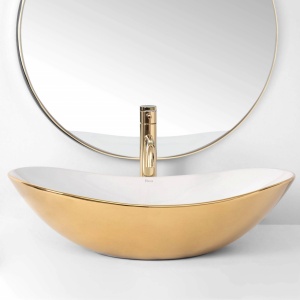 LAVOAR REA ROYAL, 60,5 CM, ALB/AURIU, DIN CERAMICA, CALITATE SUPERIOARA - Img 3