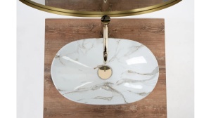 LAVOAR REA ROYAL MINI, AIAX SHINY, 48 CM, EFECT DE MARMURA ALBA, DIN CERAMICA, CALITATE SUPERIOARA - Img 5
