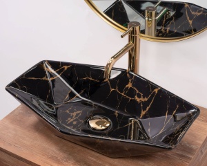 LAVOAR REA VEGAS, NEGRU, 57CM, MODERN, DIN CERAMICA, MONTAJ PE BLAT, CALITATE SUPERIOARA, REA - Img 2