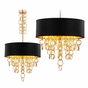 LUSTRA BLACK GOLD APP638-3CP, 45 cm, NEGRU AURIU, DIN METAL, PLASTIC SI TEXTIL, STIL MODERN, TU