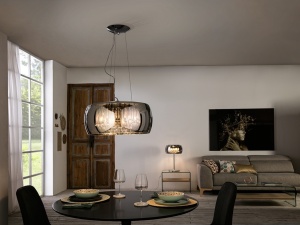 LUSTRA/PLAFONIERA ARGOS, CU TELECOMANDA, 50 CM, CROM/TRANSPARENT, DIN METAL SI STICLA, STIL MODERN - Img 2