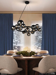 LUSTRA/PLAFONIERA ASTROS, 92 CM, NEGRU MAT/FUMURIU, DIN METAL SI STICLA, STIL MODERN