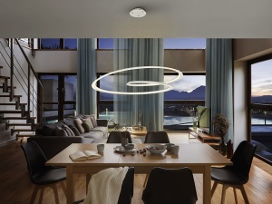 LUSTRA/PLAFONIERA LOOPING, 97 CM, ALB MAT/OPAL, DIN METAL, ALUMINIU SI SILICON, STIL MODERN