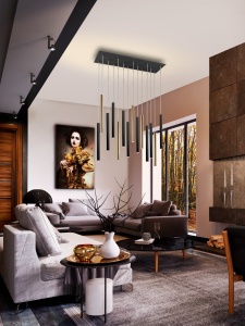 LUSTRA/PLAFONIERA VARAS, 82 CM, NEGRU MAT/AURIU, DIN METAL SI ACRIL, STIL MODERN