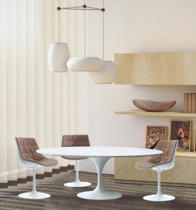 MASA ALBA TULIP ELLIPSE MARBLE ARRABESCATO, CONFECTIONATA DIN MDF SI METAL, STIL MODERN