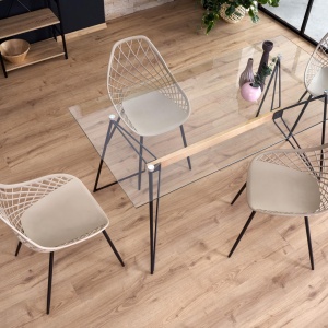 MASA DINING ALLEGRO, TRANSPARENT/FAG/NEGRU, 160 CM, BLAT DIN STICLA SI PICIOARE DIN METAL, STIL MODERN - Img 2