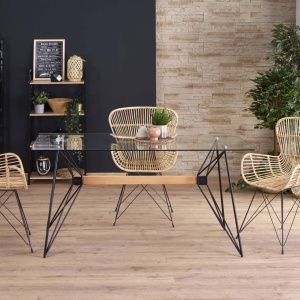 MASA DINING ALLEGRO, TRANSPARENT/FAG/NEGRU, 160 CM, BLAT DIN STICLA SI PICIOARE DIN METAL, STIL MODERN - Img 1