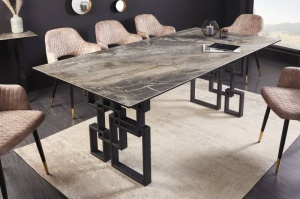 MASA DINING ATLANTIS DIN STICLA SI METAL 200CM, TAUPE/NEGRU COD 41745