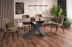 MASA DINING AVANGARD CERAMIC, EFECT DE MARMURA NEGRU/NEGRU MAT, DIN CERAMICA SI METAL, STIL MODERN SIGNAL