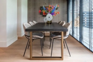 MASA DINING BLACKBONE, 180 CM, NEGRU RUSTIC/AURIU ANTICHIZAT, DIN STEJAR SI METAL, RICHMOND INTERIORS - Img 4
