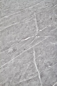 MASA DINING BONELLO, CU EFECT DE MARMURA GRI DESCHIS/AURIU ANTICHIZAT, 120 CM, DIN MDF SI METAL, STIL MODERN - Img 5