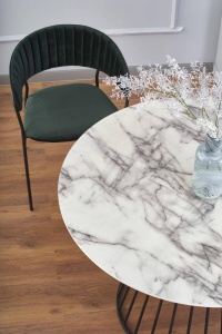 MASA DINING BRODWAY, CU EFECT DE MARMURA ALBA/NEGRU, 110 CM, BLAT DIN MDF SI PICIOR DIN METAL, STIL MODERN - Img 2