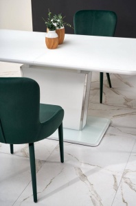 MASA DINING EXTENSIBILA BONARI, ALB/CROM, 160/200 CM, BLAT DIN STICLA, MDF LACUIT SI PICIOR DIN METAL, STIL MODERN, HALMAR - Img 2