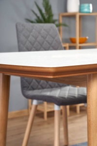 MASA DINING EXTENSIBILA BRADLEY, ALB/STEJAR LEFKAS, 140/185 CM, BLAT DIN MDF SI PICIOARE DIN LEMN MASIV, STIL CLASIC - Img 3