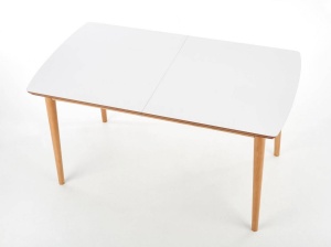 MASA DINING EXTENSIBILA BRADLEY, ALB/STEJAR LEFKAS, 140/185 CM, BLAT DIN MDF SI PICIOARE DIN LEMN MASIV, STIL CLASIC - Img 5