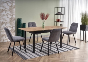 MASA DINING EXTENSIBILA GREG, STEJAR WOTAN/NEGRU, 124/168 CM, BLAT DIN PAL MELAMINAT, STIL VINTAGE - Img 1