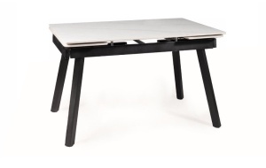 MASA DINING EXTENSIBILA JOHN, 120/180 CM, EFECT DE MARMURA ALBA/NEGRU, BLAT DIN CERAMICA SI PICIOARE DIN METAL, STIL MODERN - Img 4