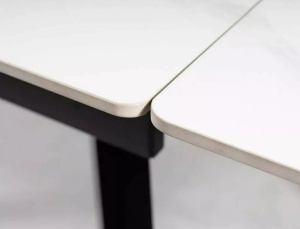 MASA DINING EXTENSIBILA JOHN, 120/180 CM, EFECT DE MARMURA ALBA/NEGRU, BLAT DIN CERAMICA SI PICIOARE DIN METAL, STIL MODERN - Img 6