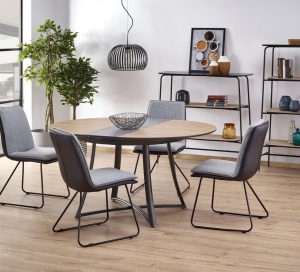 MASA DINING EXTENSIBILA MORETTI, STEJAR AURIU/GRI/NEGRU, 118/148 CM, BLAT DIN MDF SI PICIOARE DIN METAL, STIL VINTAGE - Img 1