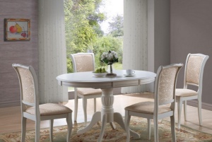 MASA DINING EXTENSIBILA OLIVIA, 106/141 CM, ECRU, BLAT DIN MDF SI PICIOARE DIN LEMN, STIL CLASIC - Img 1