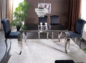 MASA DINING PRINCE, NEGRU/CROM, 150 CM, BLAT DIN STICLA SECURIZATA SI PICIOARE DIN METAL, STIL MODERN - Img 2