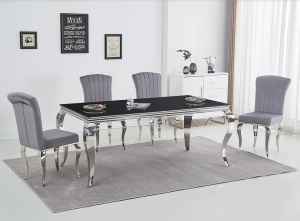 MASA DINING PRINCE, NEGRU/CROM, 150 CM, BLAT DIN STICLA SECURIZATA SI PICIOARE DIN METAL, STIL MODERN - Img 4