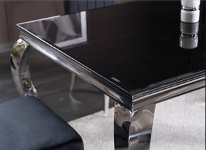 MASA DINING PRINCE, NEGRU/CROM, 150 CM, BLAT DIN STICLA SECURIZATA SI PICIOARE DIN METAL, STIL MODERN - Img 6