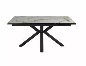 MASA EXTENSIBILA COLUMBUS, EFECT DE MARMURA ALBA/NEGRU MAT, 160/240 CM, DIN STICLA SECURIZATA, CERAMICA SI METAL, STIL MODERN - Img 3