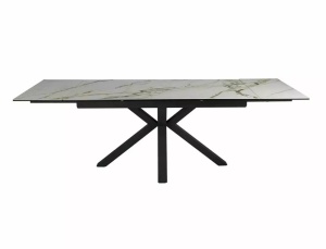 MASA EXTENSIBILA COLUMBUS, EFECT DE MARMURA ALBA/NEGRU MAT, 160/240 CM, DIN STICLA SECURIZATA, CERAMICA SI METAL, STIL MODERN - Img 5