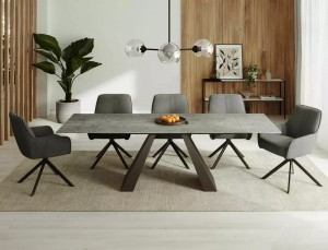 MASA EXTENSIBILA SALVADORE, EFECT DE PIATRA GRI/NEGRU MAT, 160/240 CM, DIN STICLA SECURIZATA, CERAMICA SI METAL, STIL MODERN - Img 1