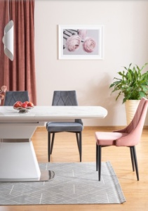 MASA EXTENSIBILA SATURN II, 160/210 CM, EFECT DE MARMURA ALBA/CROM, DIN CERAMICA, MDF SI METAL, STIL MODERN - Img 2