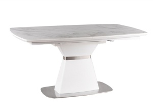 MASA EXTENSIBILA SATURN II, 160/210 CM, EFECT DE MARMURA ALBA/CROM, DIN CERAMICA, MDF SI METAL, STIL MODERN - Img 8