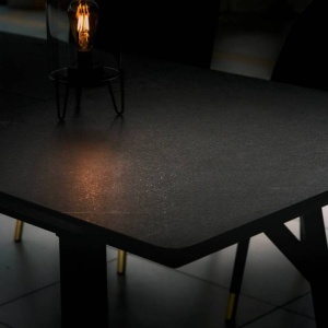 MASA EXTENSIBILA VICTUS, EFECT DE PIATRA NEAGRA/NEGRU, 160/220 CM, BLAT DIN MDF SI PICIOARE DIN METAL, STIL MODERN - Img 3