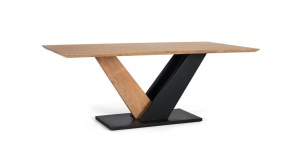MASA LIVING 200CM, CULOARE NATUR/NEGRU, LEMN MASIV DE SALCAM, GINER Y COLOMER - Img 2