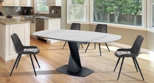 MASA SUFRAGERIE EXTENSIBILA 105/165CM, TWISTED MARBLE, COD 5536, STIL MODERN, REALIZAT DIN METAL SI CERAMICA - Img 4