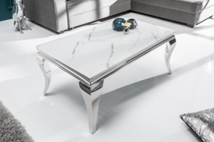 MASUTA DE CAFEA BAROCK 100CM, METAL ARGINTIU SI STICLA CARE IMITA MARMURA - Img 2