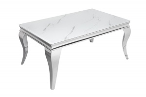 MASUTA DE CAFEA BAROCK 100CM, METAL ARGINTIU SI STICLA CARE IMITA MARMURA - Img 5
