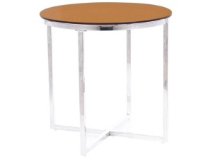 MASUTA DE CAFEA CRYSTAL B, 55 CM, CHIHLIMBAR/CROM, BLAT DIN STICLA SECURIZATA SI CADRU DIN METAL, STIL MODERN - Img 1