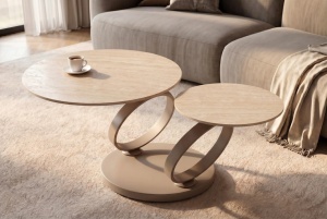 MASUTA DE CAFEA DEOSEBITA, RINGS 220CM, REALIZATA DIN CERAMICA SI METAL, CULOARE GRI SAMPANIE, INVICTA INTERIOR