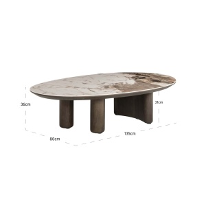 MASUTA DE CAFEA LANGFORD, 214219, CONFECTIONATA DIN LEMN MASIV DE STEJAR, LEMN RECICLAT, CERAMICA SI MDF, MARO SI BEJ, STIL MODERN - Img 7