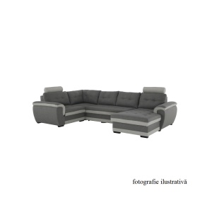 PARTEA DE COLT RUBA, GRI INCHIS SI CREM, DIN TEXTIL INARI, (IxAxh): 91x91x83 cm , STIL MODERN, TK - Img 3