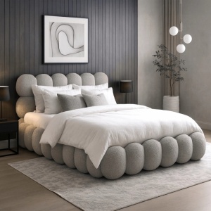 PAT 160X200CM, ARTIM MEBLE, CU SPATIU DE DEPOZITARE, REALIZAT DIN TEXTIL BOUCLE GRI, STIL MODERN