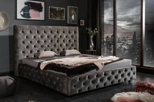 PAT DEOSEBIT, PARIS 180X200, DIN LEMN MASIV SI CATIFEA DE CULOARE OLIVE GRI, STIL CHESTERFIELD - Img 3