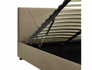 PAT DORMITOR COLUMBIA, CU SPATIU DE DEPOZITARE, 140 CM, BEJ BLUVEL 28, TAPITERIE DIN CATIFEA, STIL MODERN - Img 3