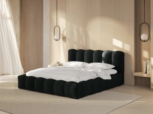 PAT TAPITAT LUPINE, 180X200, NEGRU, SOMIERA RABATABILA, CU TAPITERIE DIN TEXTIL BOUCLE BALOO, MICADONI