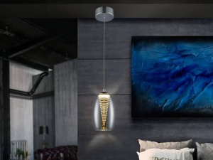 PENDUL NEBULA, 12 CM, CROM/TRANSPARENT, DIN METAL, STICLA SI POLICARBONAT, STIL MODERN