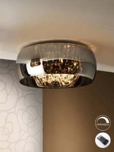 PLAFONIERA ARGOS, CU TELECOMANDA, 50 CM, CROM/TRANSPARENT, DIN METAL SI STICLA, STIL MODERN