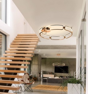 PLAFONIERA COLETTE, 80 CM, AURIU ROSE/OPAL, DIN ALUMINIU SI SILICON, STIL MODERN