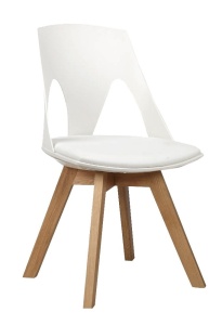 SCAUN ALB DIN PLASTIC CU BAZA DE LEMN WHITE HOLEY STIL MODERN B2